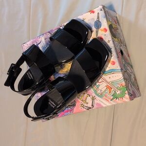 NIB Jeffrey Campbell Black Patent Leather Strap Miranda Platform Shoes SZ 9